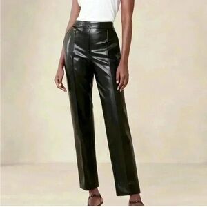 Banana Republic Avery Vegan Leather Tapered Pant Mid-Rise Waist Flat Front Black